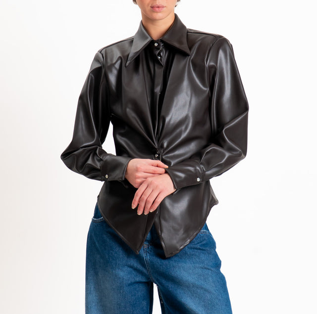 Tensione in-Camicia similpelle con spalline - moro