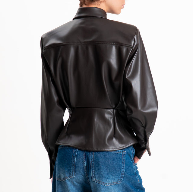 Tensione in-Camicia similpelle con spalline - moro