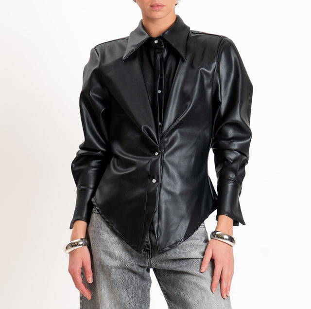 Tensione in-Camicia similpelle con spalline - nero