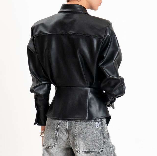 Tensione in-Camicia similpelle con spalline - nero