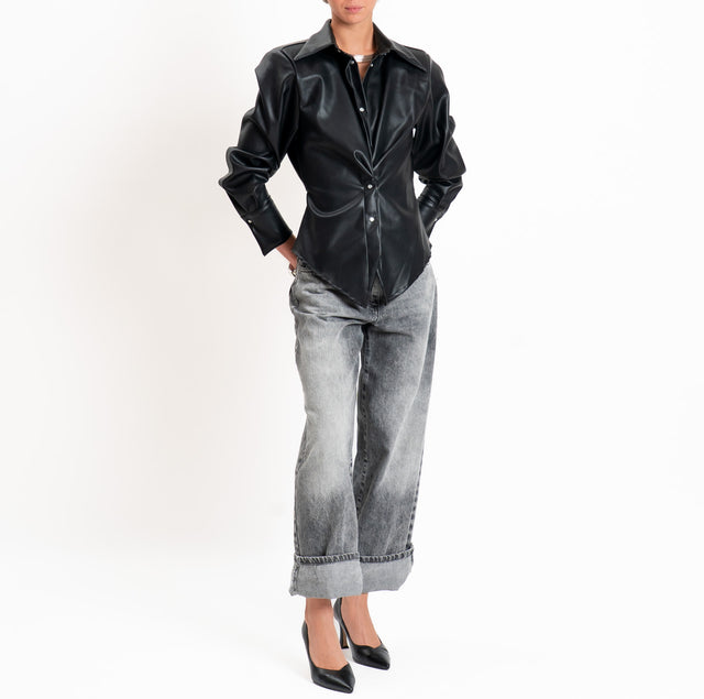 Tensione in-Camicia similpelle con spalline - nero