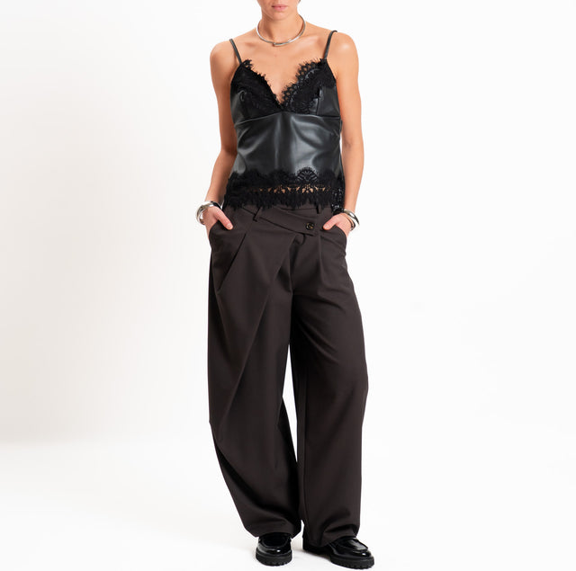 Tensione in-Top similpelle con pizzo - nero
