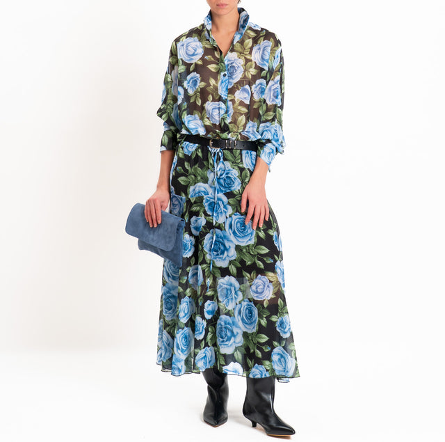 Tensione in-Abito georgette fantasia floreale - nero/azzurro/verde