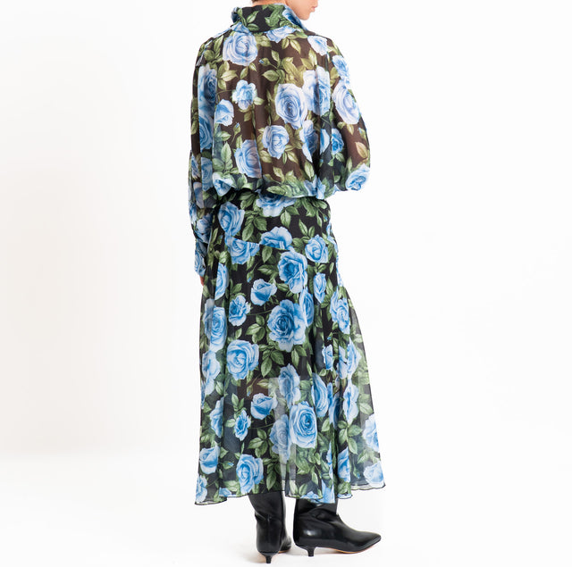 Tensione in-Abito georgette fantasia floreale - nero/azzurro/verde