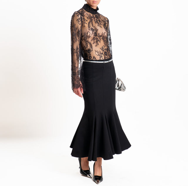 Tension in-Skirt with Milanese stitch pleats - black
