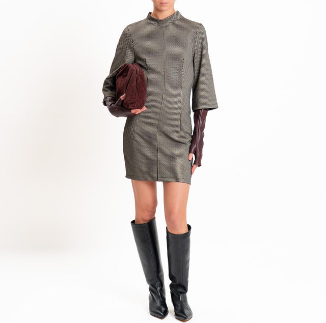 Tensione in-Abito corto pied de poule con manicotti - nero/beige