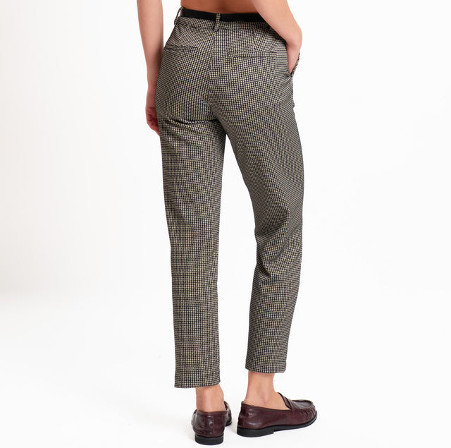 Tensione in-Pantalone pied de poule con cintura - nero/beige