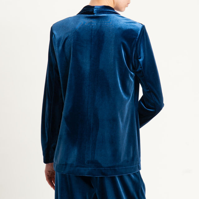 Tensione in-Giacca velluto ciniglia un bottone - blu