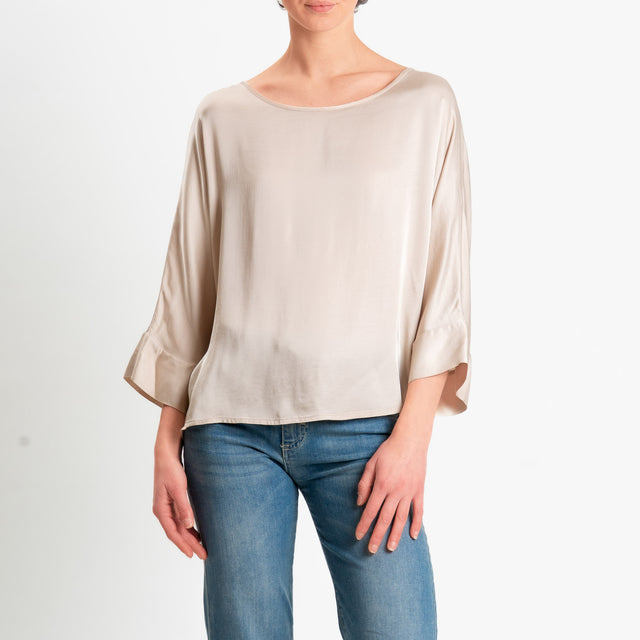 Tensione in-Blusa satin bottoni dietro - avena