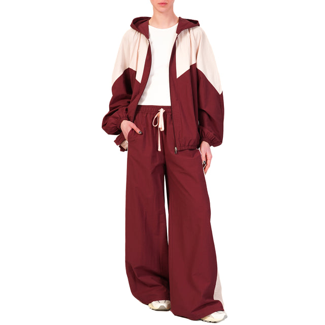Tensione in-Bomber bicolore con cappuccio - bordeaux/rosa