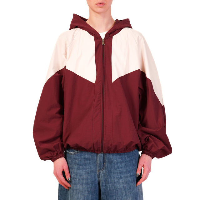 Tensione in-Bomber bicolore con cappuccio - bordeaux/rosa