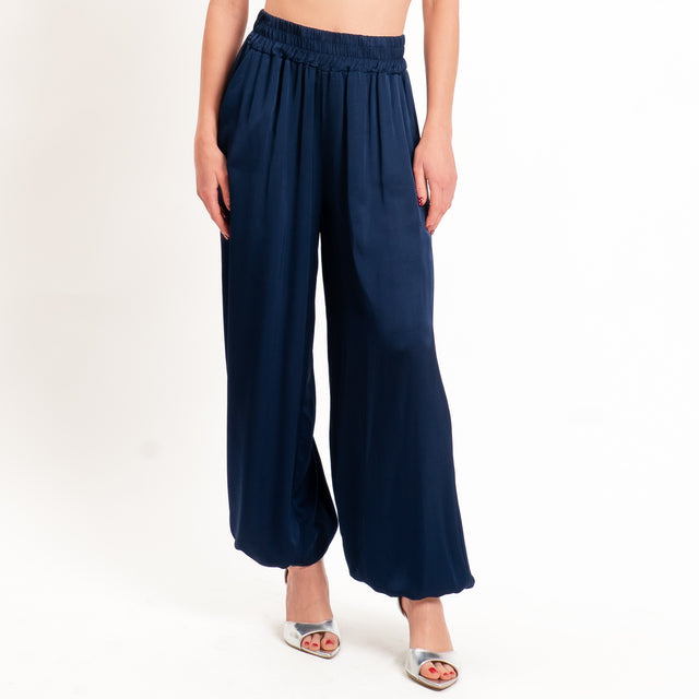 Tensione in-Pantalone balloon in satin elastico in vita - blu
