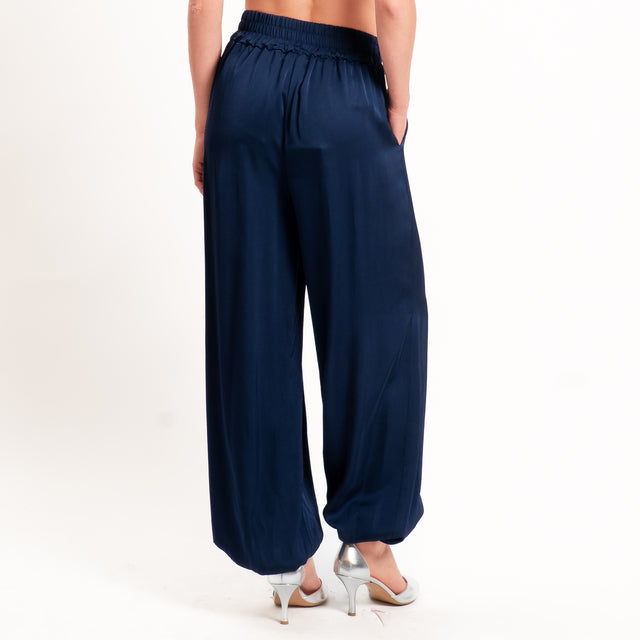 Tensione in-Pantalone balloon in satin elastico in vita - blu