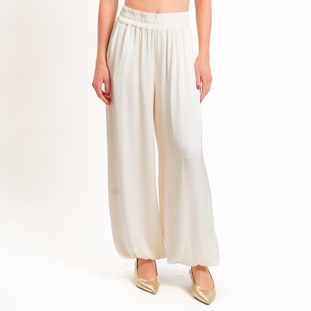 Tensione in-Pantalone balloon in satin elastico in vita - burro