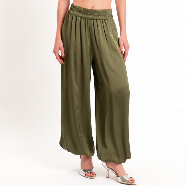 Tensione in-Pantalone balloon in satin elastico in vita - militare