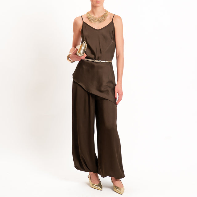 Tensione in-Pantalone balloon in satin elastico in vita - caffe'