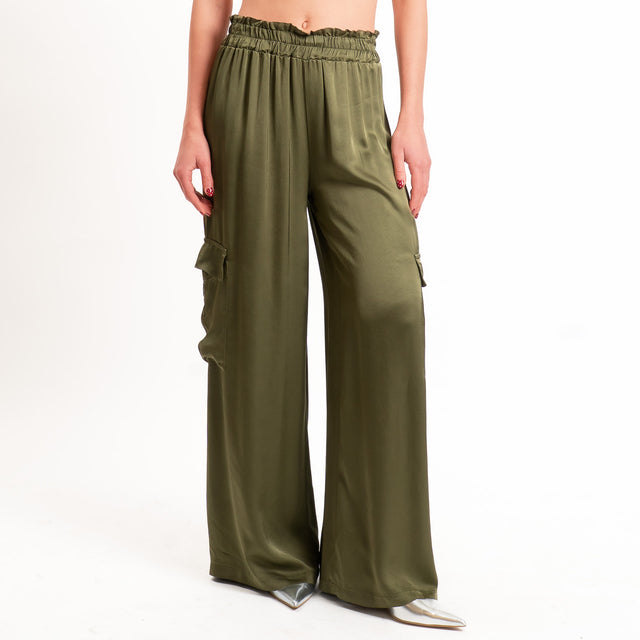 Tensione in-Pantalone cargo satin elastico in vita - militare