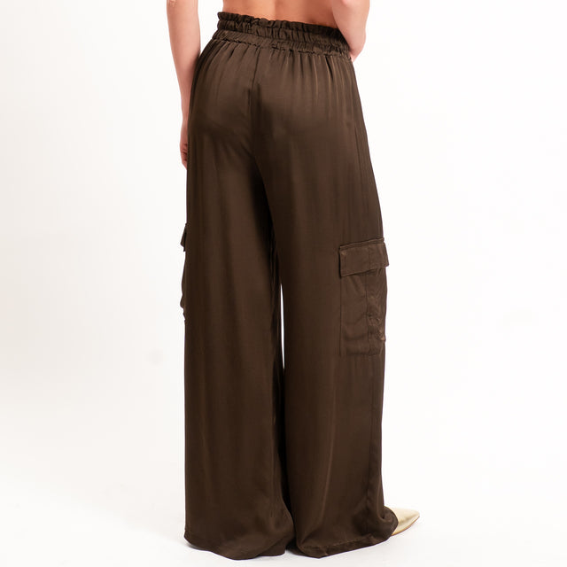 Tensione in-Pantalone cargo satin elastico in vita - caffe'