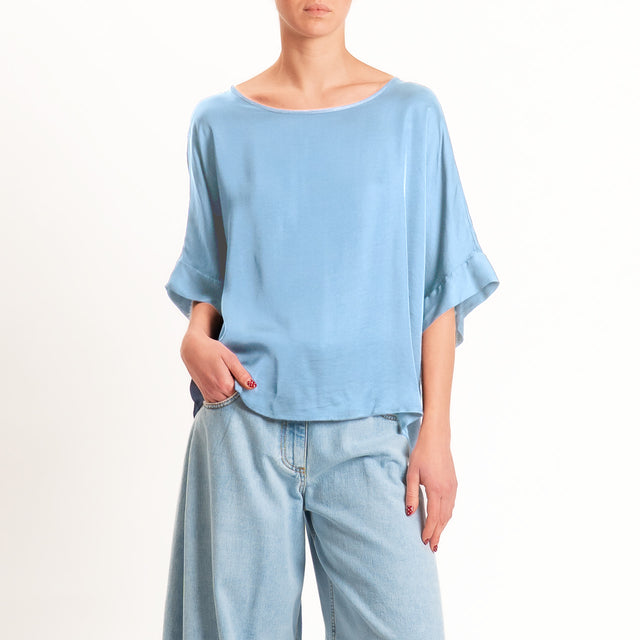 Tensione in-Blusa satin bottoni dietro - azzurro