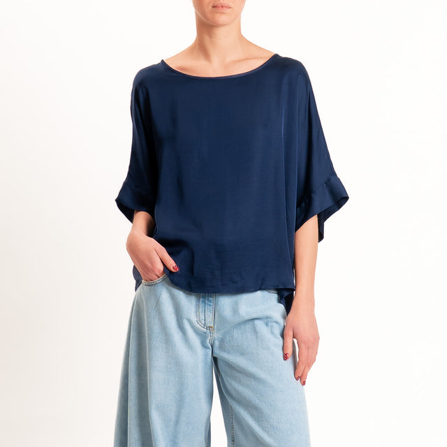 Tensione in-Blusa satin bottoni dietro - blu