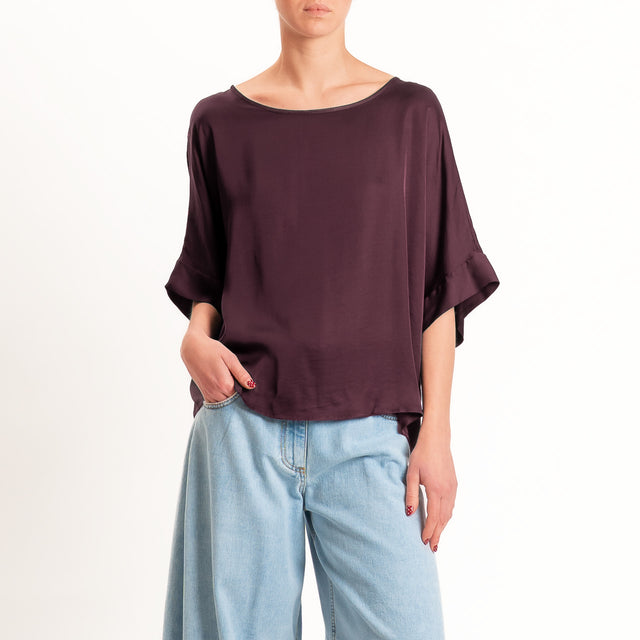 Tensione in-Blusa satin bottoni dietro - burgundy