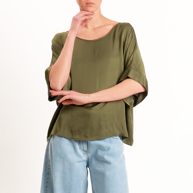 Tensione in-Blusa satin bottoni dietro - militare