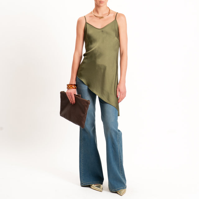 Tensione in-Top asimmetrico in satin - militare