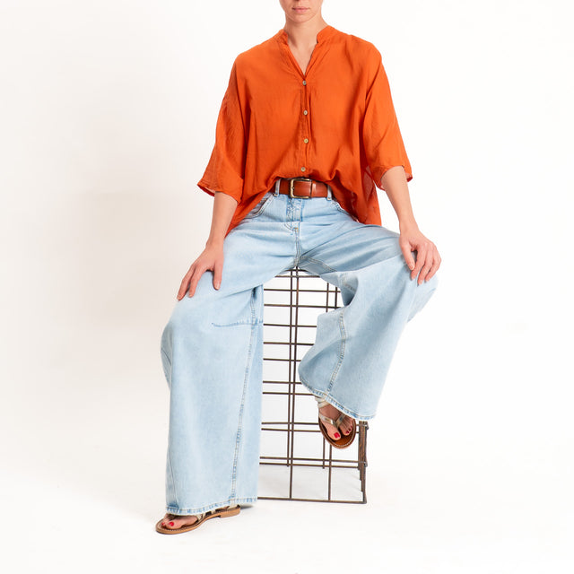 Tensione in-Camicia in mussola collo coreana - arancio