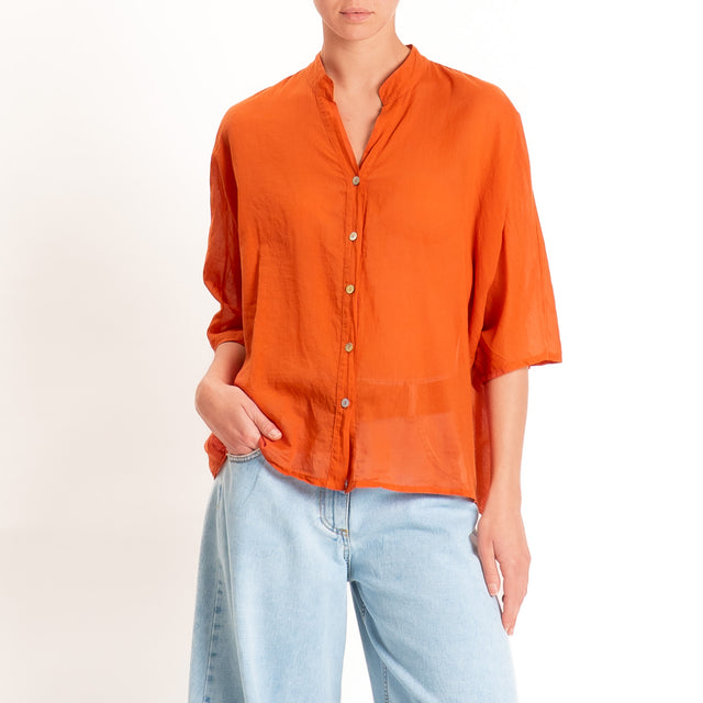 Tensione in-Camicia in mussola collo coreana - arancio