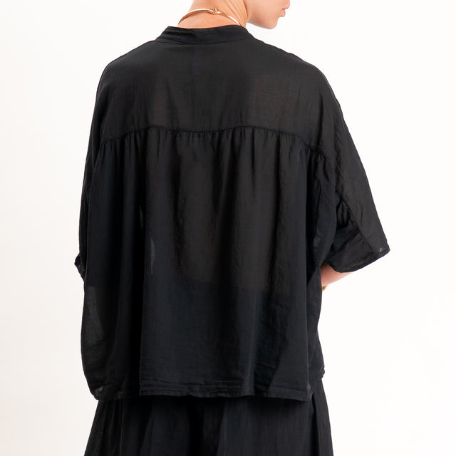 Tensione in-Camicia in mussola collo coreana - nero