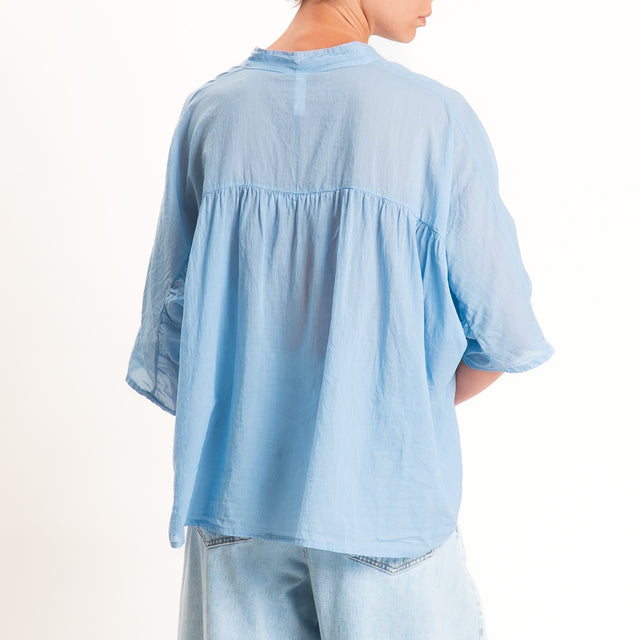 Tensione in-Camicia in mussola collo coreana - azzurro