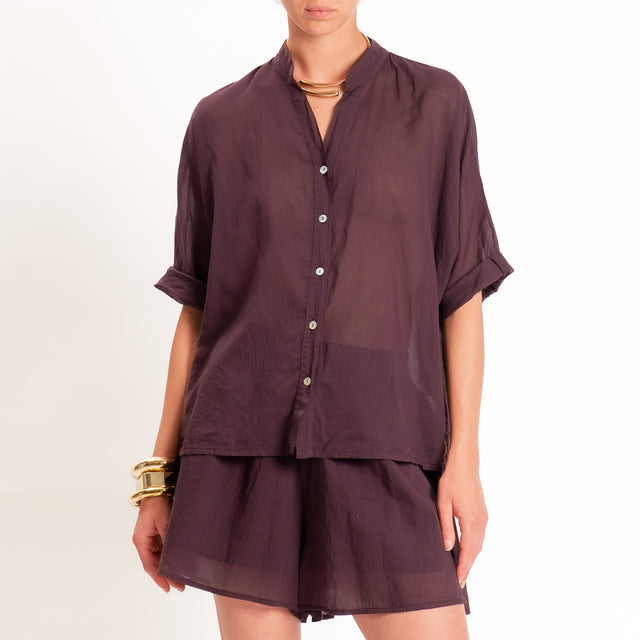 Tensione in-Camicia in mussola collo coreana - burgundy