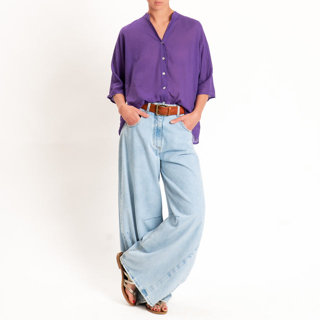 Tensione in-Camicia in mussola collo coreana - viola