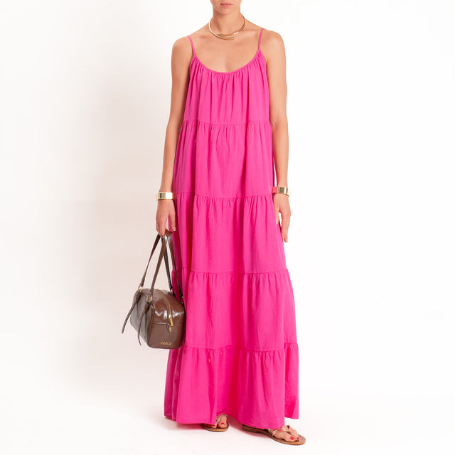 Tensione in-Abito in mussola con balze - fucsia