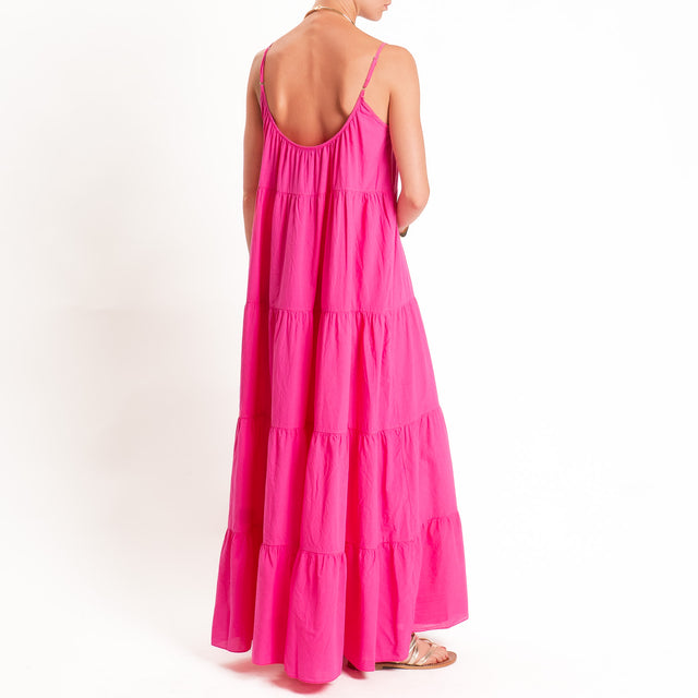 Tensione in-Abito in mussola con balze - fucsia