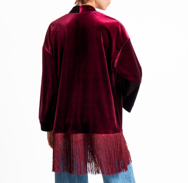 Tensione in-Giacca kimono velluto ciniglia con frange - Bordeaux