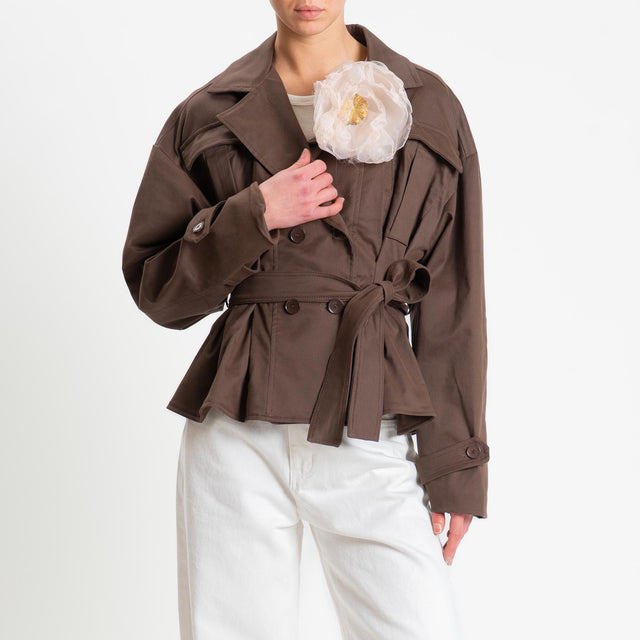 Tensione in-Trench corto con cintura con spilla removibile - moro