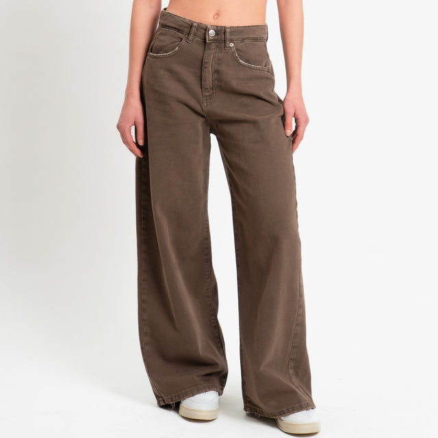 Tensione in-Pantalone GIUSI wide leg tessuto drill - moro