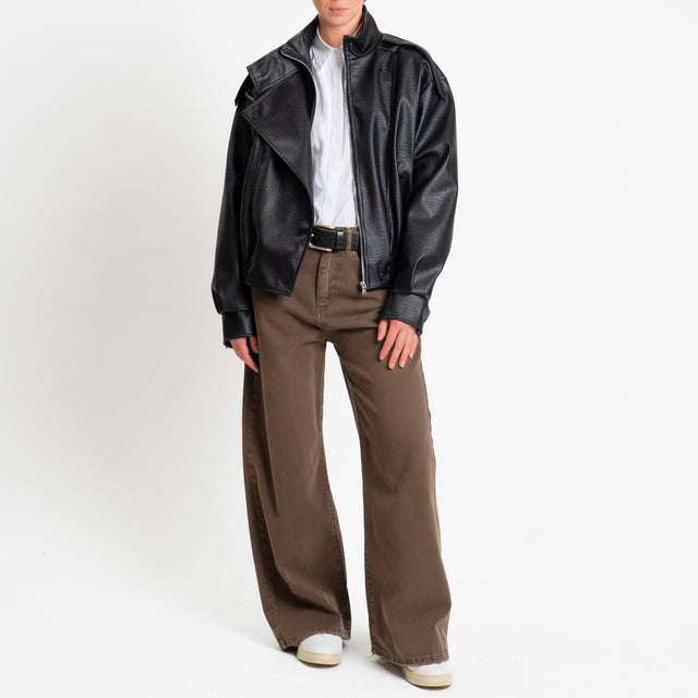 Tensione in-Pantalone GIUSI wide leg tessuto drill - moro