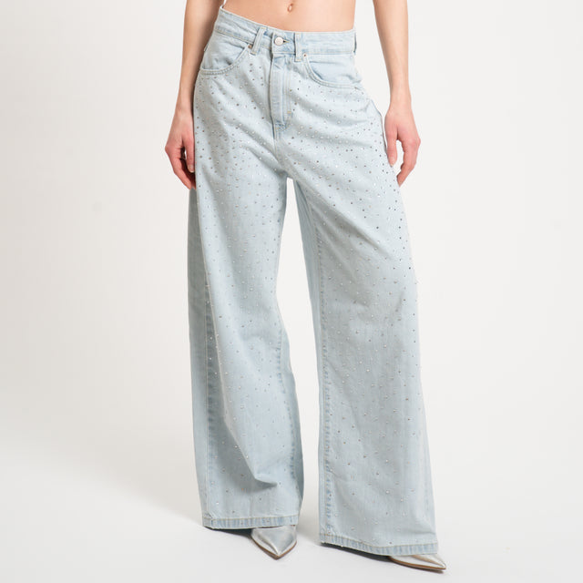 Tensione in-Jeans GIUSI wide leg con strass - denim chiaro