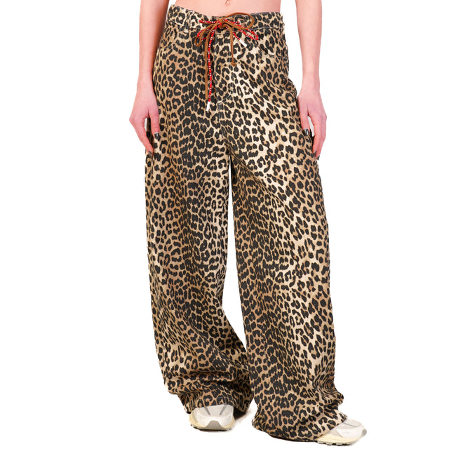 Vaqueros Giusi Animalier con cordón ajustable - beige/negro
