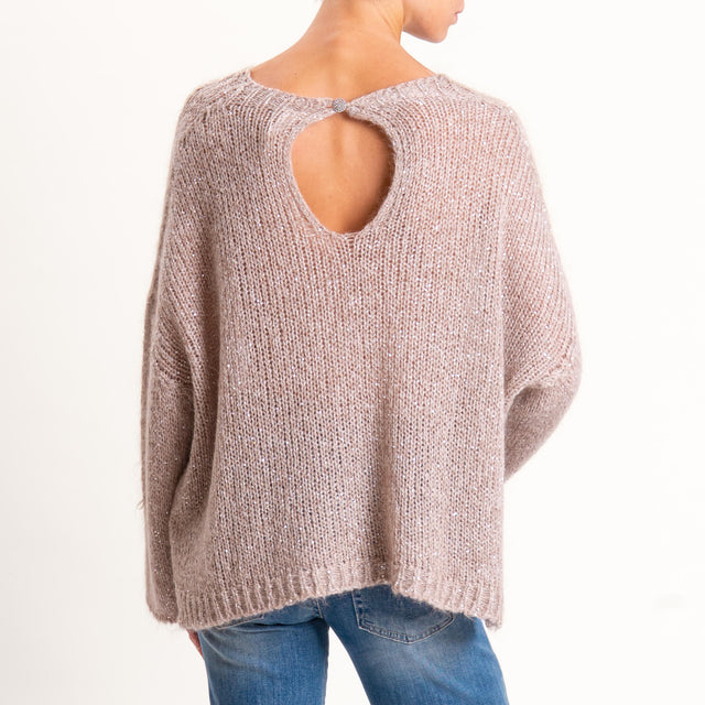 Tensione in-Maglia mohair bottone dietro con paill - beige