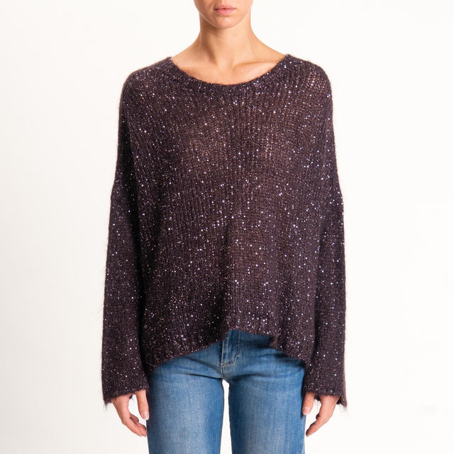 Tensione in-Maglia mohair bottone dietro con paill - moro