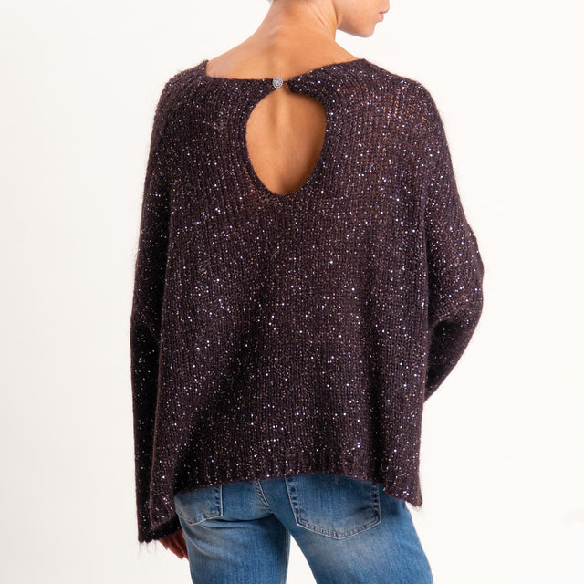Tensione in-Maglia mohair bottone dietro con paill - moro