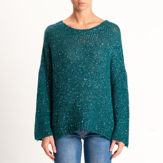 Tensione in-Maglia mohair bottone dietro con paill - VERDE
