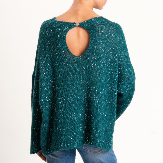 Tensione in-Maglia mohair bottone dietro con paill - VERDE