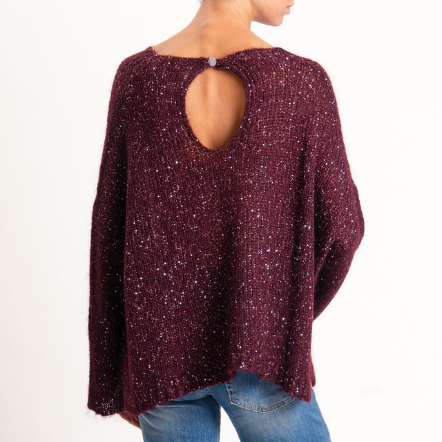 Tensione in-Maglia mohair bottone dietro con paill - vino