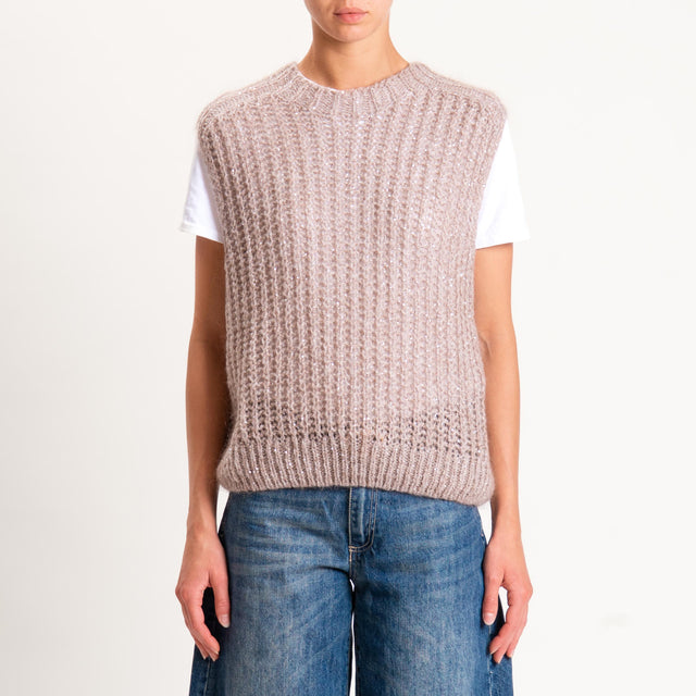 Tensione in-Maglia mohair smanicata con paillette - beige