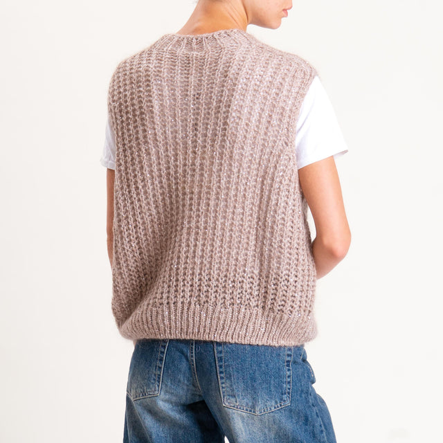 Tensione in-Maglia mohair smanicata con paillette - beige