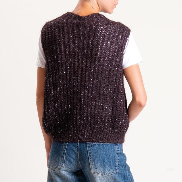 Tensione in-Maglia mohair smanicata con paillette - moro